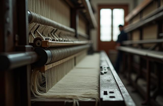 Interior view of the Tessitura Biellese workshop with weaving looms